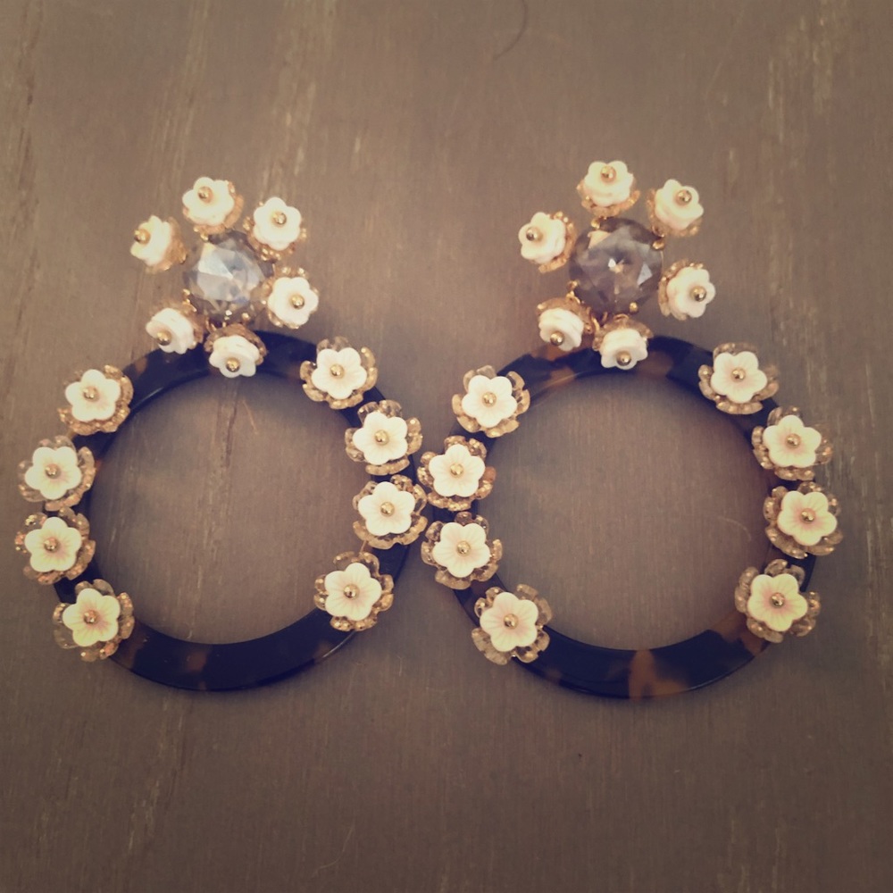 J.Crew tortoise hoops with 3D flowers